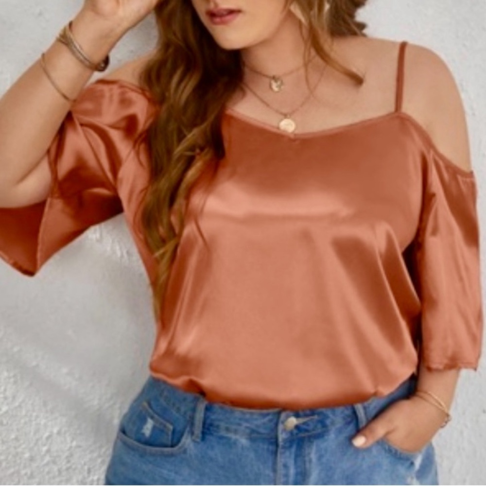 Women's Clothing Summer Top Elegant Shirt Cold Shoulder Ruffle Sleeves Plus 12